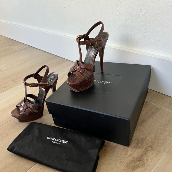 Saint Laurent Brown Platform Heeled Sandals - Picture 3 of 5